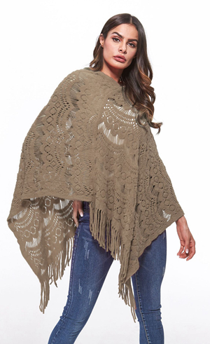 SZ60180-1  Knitting Crochet Wings Bat Sweater Tassels Wrap Coat Shawl Poncho